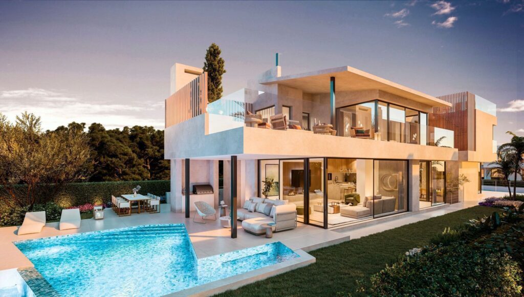 Moderne villa met glazen puien, dakterras en zwembad